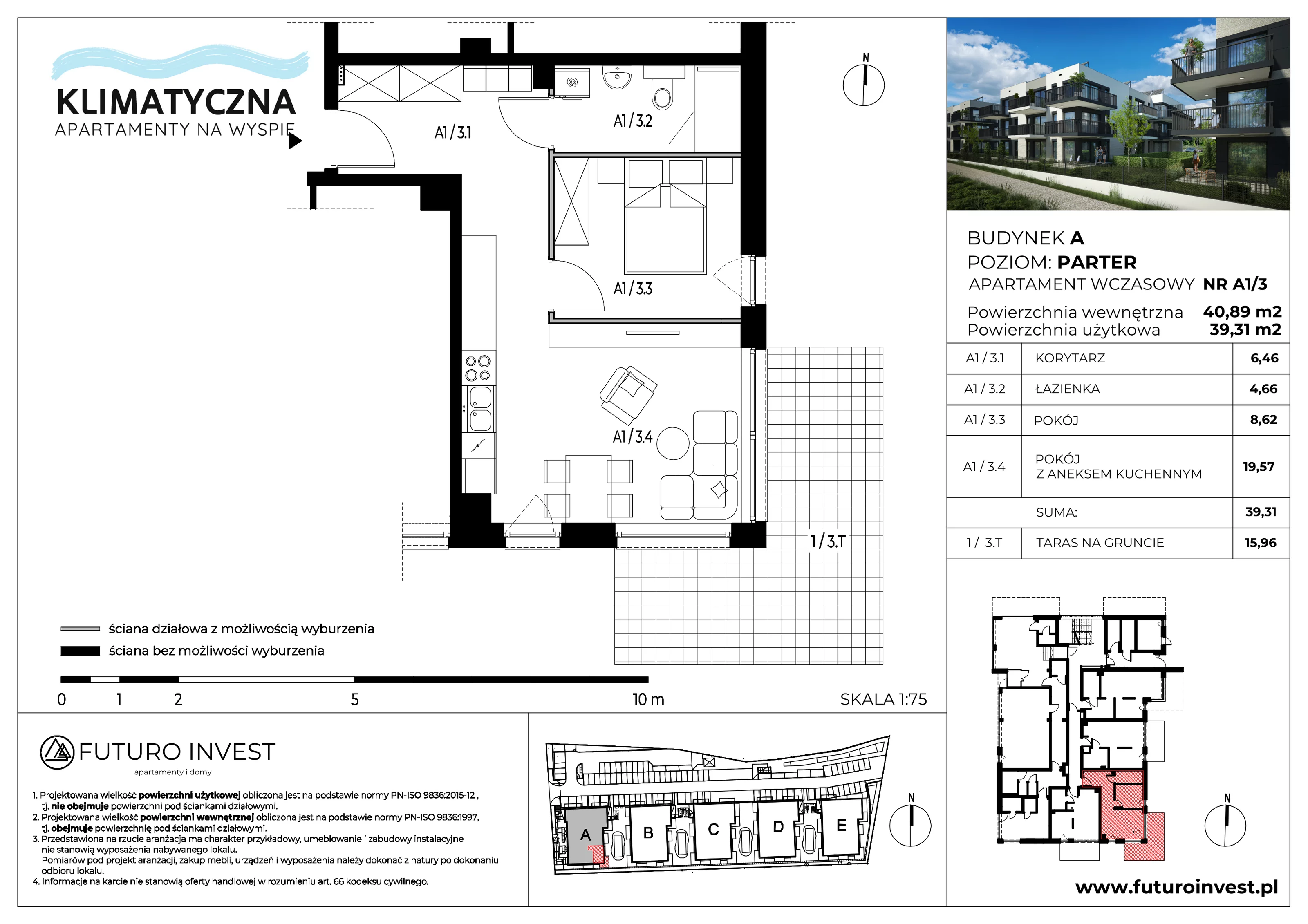 2 pokoje, apartament 39,31 m², parter, oferta nr A1/3, Apartamenty Klimatyczna, Gdańsk, Wyspa Sobieszewska, ul. Klimatyczna 88
